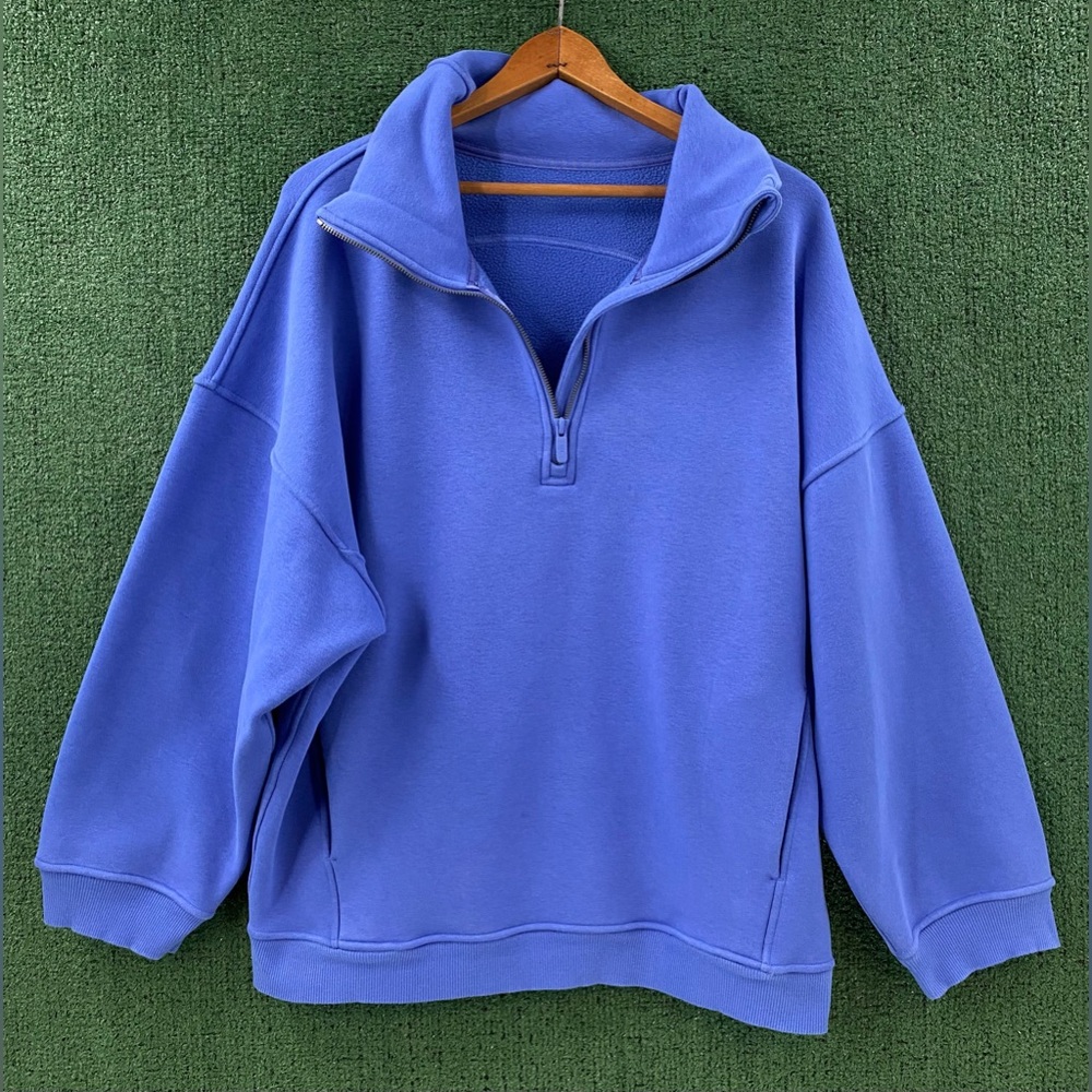 Lululemon Thick Fleece Half Zip Oversized Wild Indigo Sweatshirt Womens Large